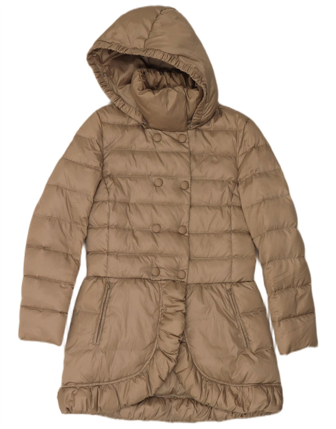 Sisley Abrigo acolchado con doble botonadura y capucha para mujer IT 42 Medium Beige