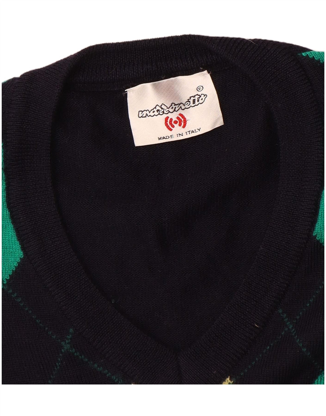 Marronetto Jersey con Cuello en V para Hombre Small Azul Marino Argyle/Diamond Wool