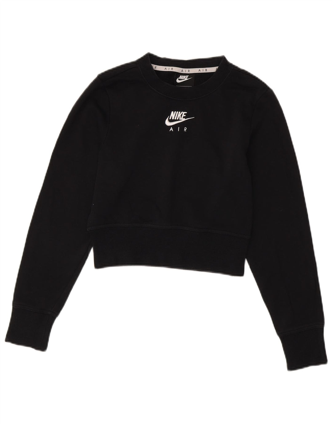 NIKE Mujer Crop Graphic Sudadera Jumper UK 6 XS Algodón Negro