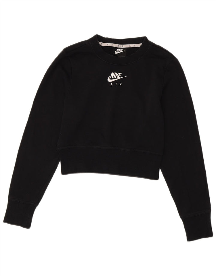 NIKE Mujer Crop Graphic Sudadera Jumper UK 6 XS Algodón Negro