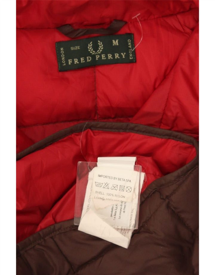 Fred Perry Chaqueta acolchada con capucha para hombre UK 38 Medium Brown Nylon