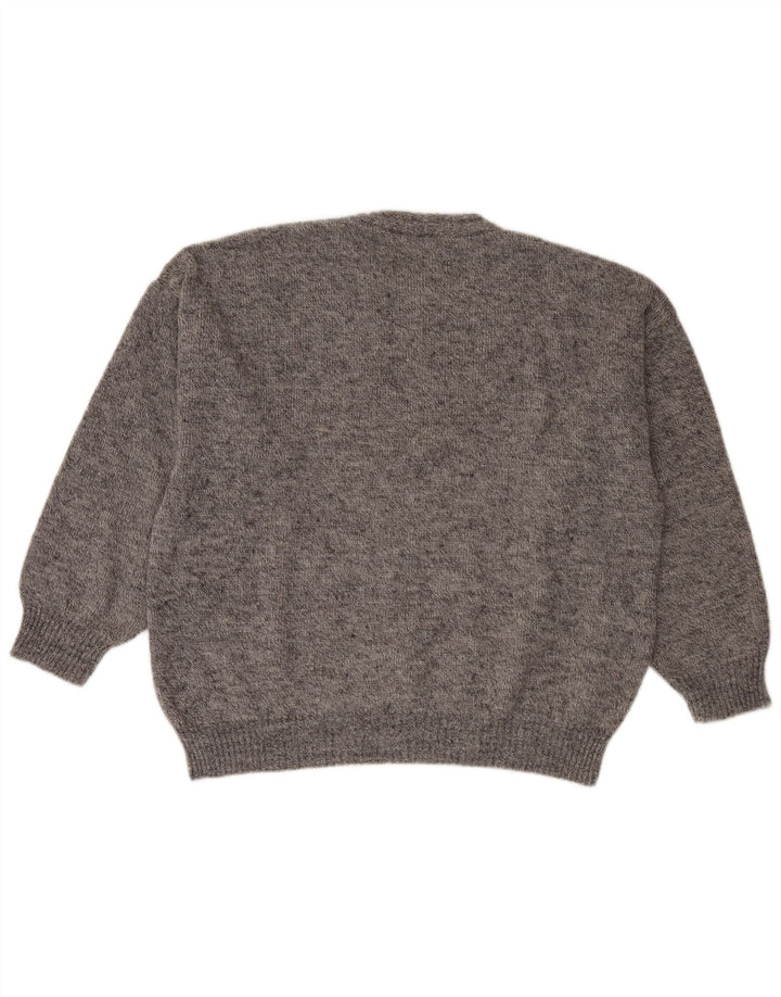 Vintage hombres cuello redondo jersey suéter XL gris