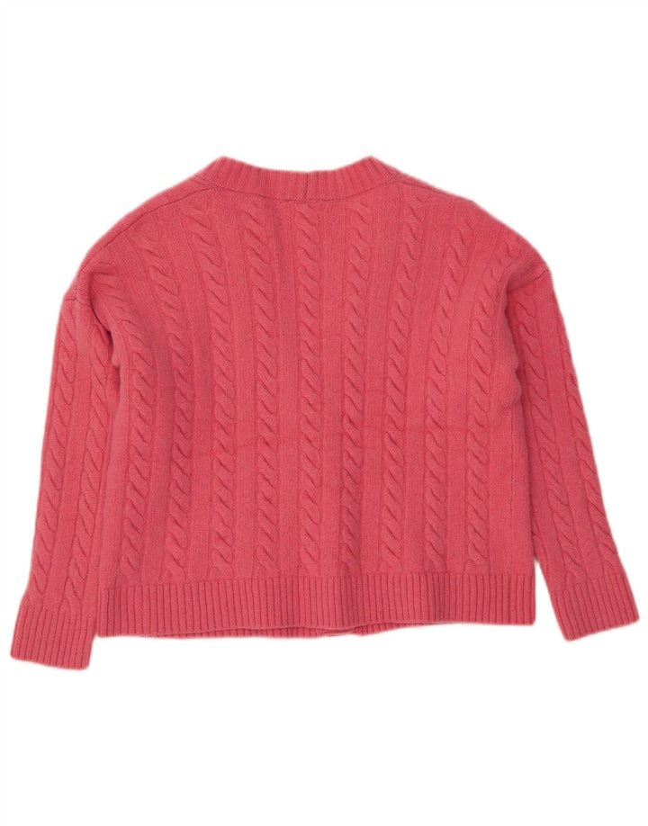 BENETTON Suéter tipo cárdigan corto para mujer Reino Unido 44 Lana rosa mediana