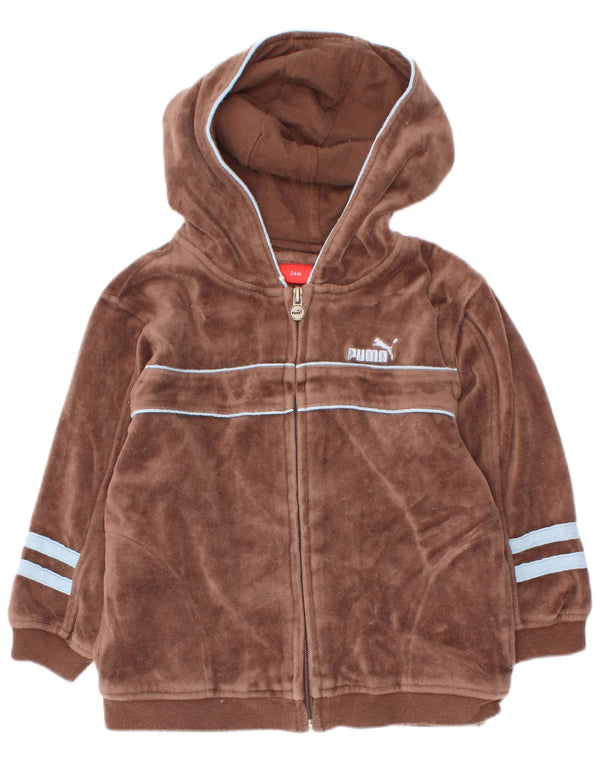 Puma - Sudadera con capucha y cremallera de terciopelo para bebés de 18 a 24 meses, color marrón