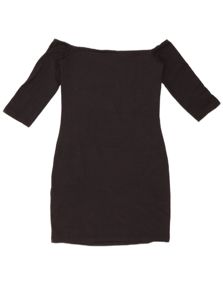 ADIDAS Vestido de manga 3/4 con hombros descubiertos para mujer UK 8 Pequeño Algodón negro