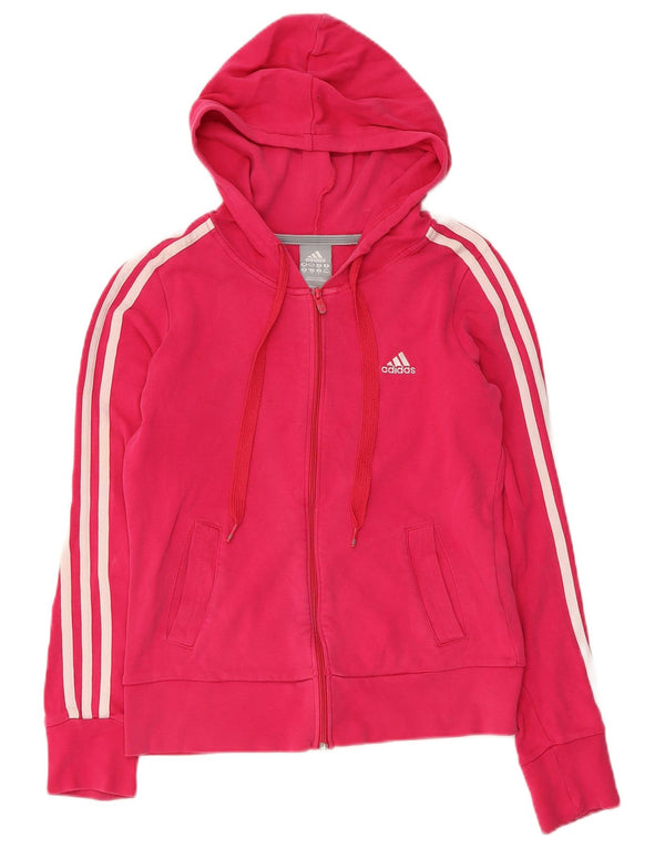 Adidas - Sudadera con capucha y cremallera para mujer, talla 8, algodón rosa pequeño
