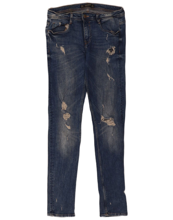 Zara Mujer Trafaluc Vaqueros Pitillo Desgastados EU 40 Medium W30 L32 Azul