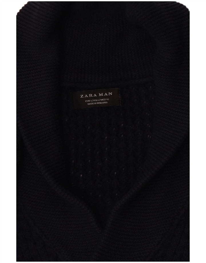 Zara Hombre Cárdigan Suéter Grande Azul Marino