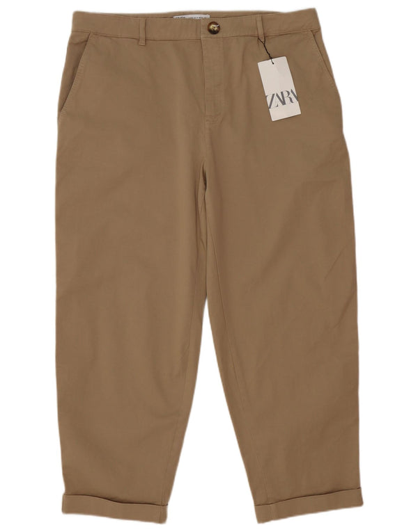 Zara Pantalón Capri Recto Mujer EU 44 2XL W36 L26 Algodón Beige