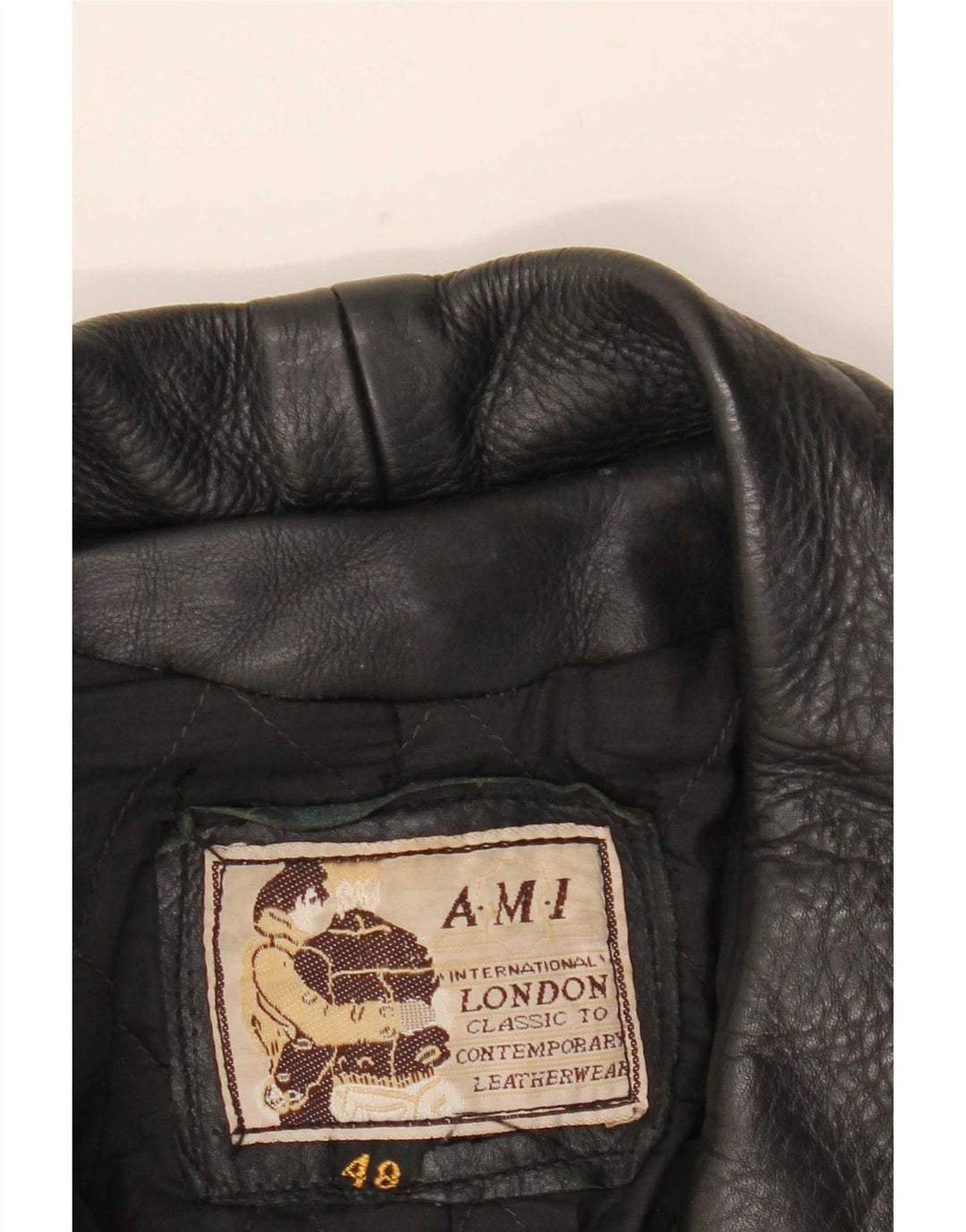 AMI Chaqueta motera de cuero para hombre UK 48 4XL Negro