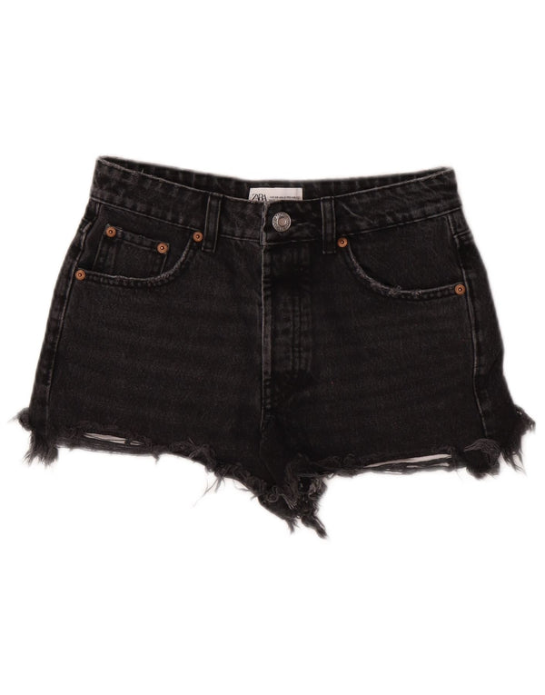 Zara Pantalones cortos de mezclilla de cintura alta para mujer EU 34 2XS W24 Gris