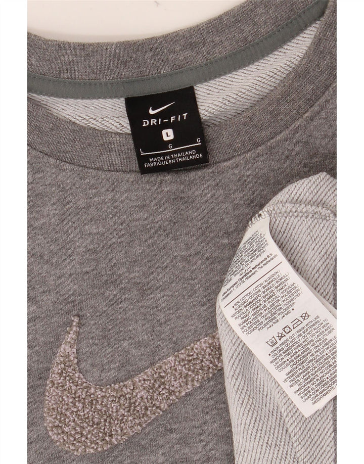 NIKE Sudadera corta con gráfico extragrande para mujer, talla 40, color gris
