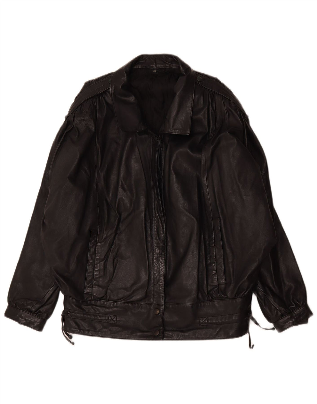 Vintage mujer chaqueta de cuero de gran tamaño EU 36 pequeño cuero negro
