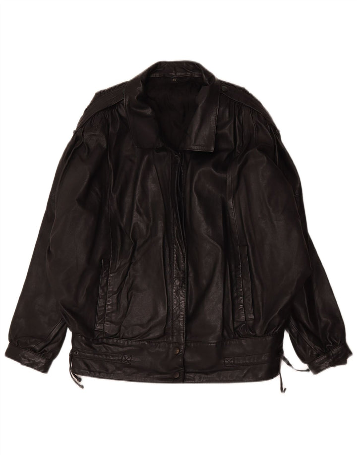 Vintage mujer chaqueta de cuero de gran tamaño EU 36 pequeño cuero negro
