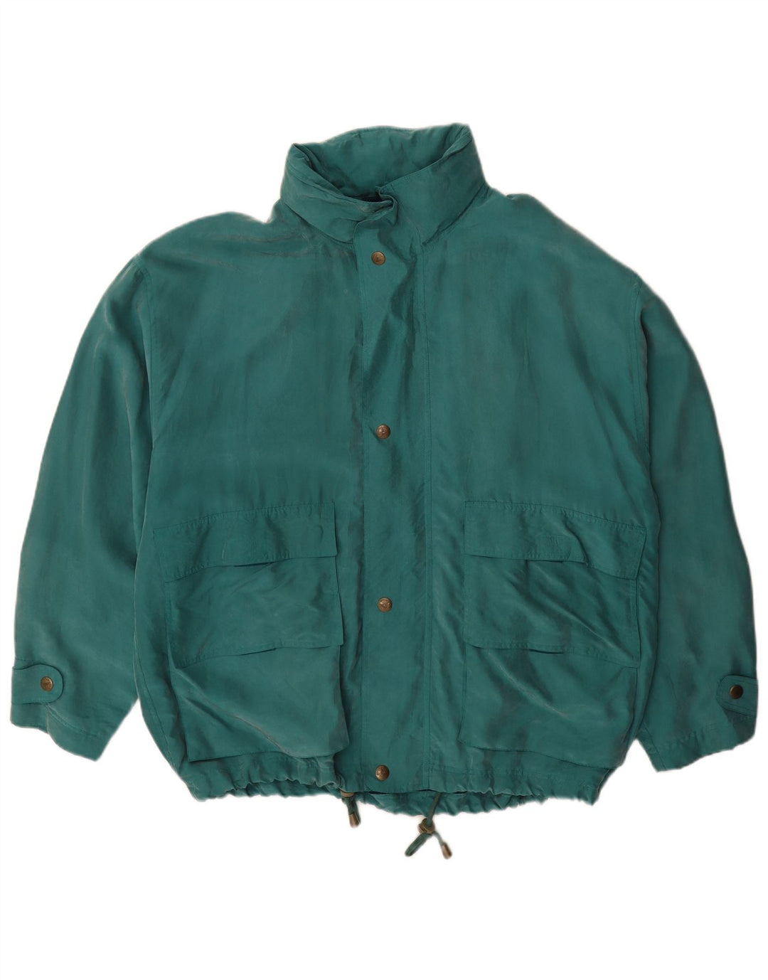 Vintage hombres chaqueta de lluvia con capucha Reino Unido 40 seda verde grande