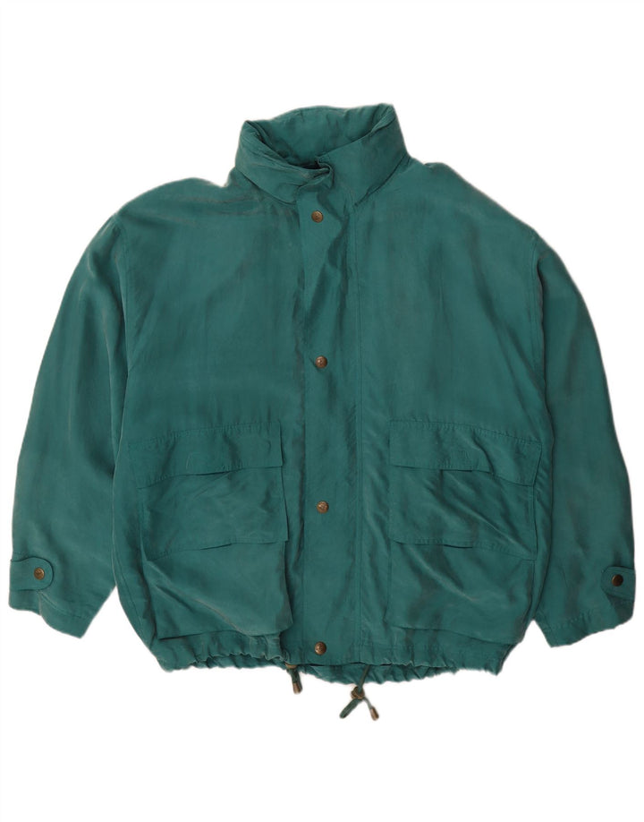Vintage hombres chaqueta de lluvia con capucha Reino Unido 40 seda verde grande