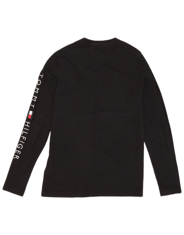 TOMMY HILFIGER Mens Slim Fit Graphic Top Long Sleeve Small Black Cotton