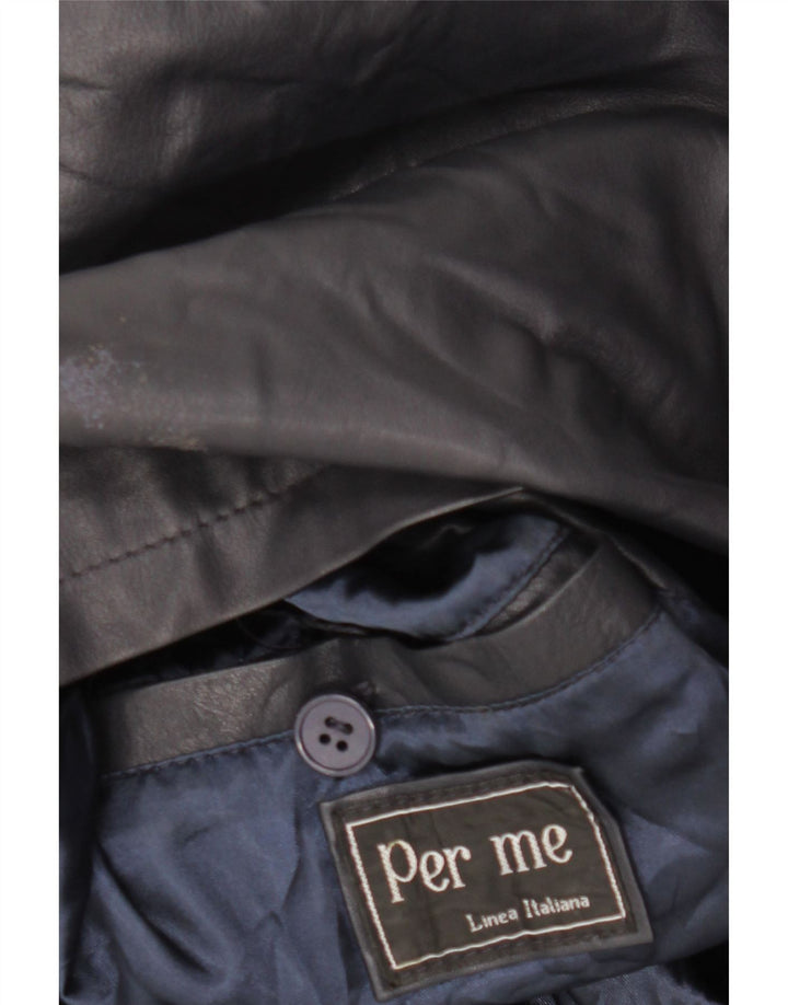 PER ME Chaqueta de cuero para mujer UK 22 2XL Cuero negro