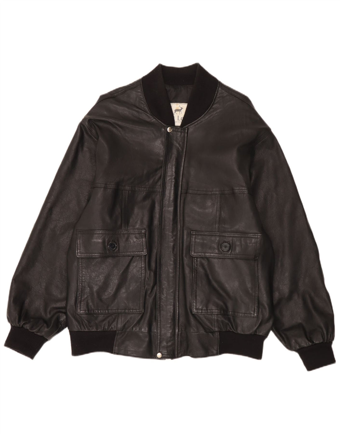 Vintage hombres bombardero chaqueta de cuero Reino Unido 42 XL cuero negro