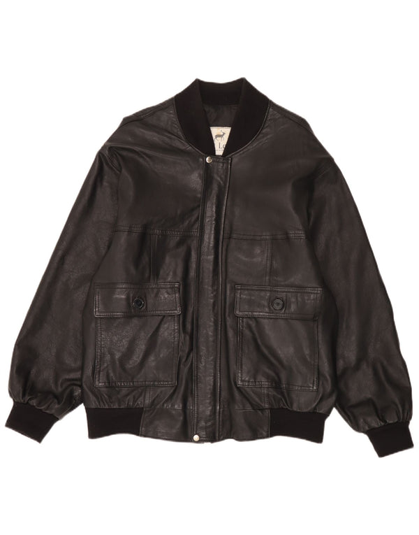 Vintage hombres bombardero chaqueta de cuero Reino Unido 42 XL cuero negro