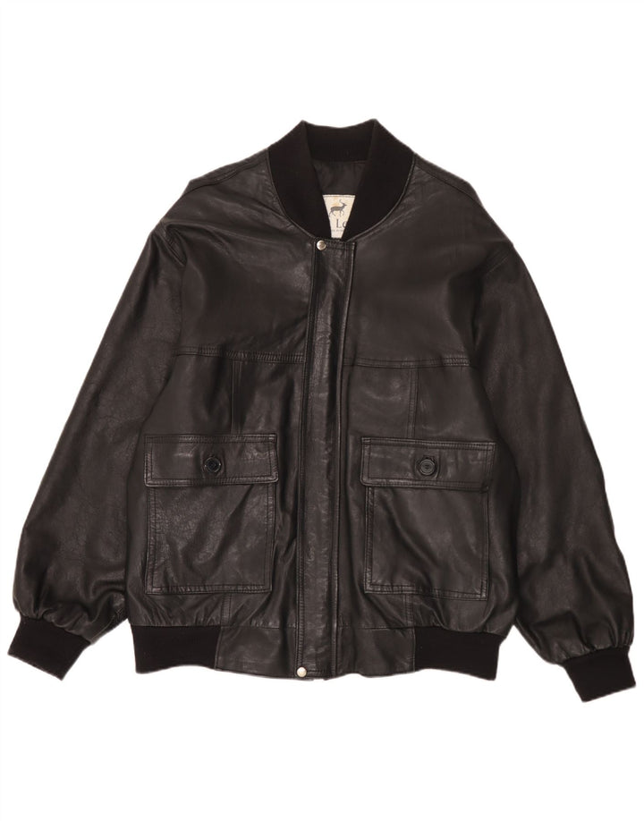 Vintage hombres bombardero chaqueta de cuero Reino Unido 42 XL cuero negro