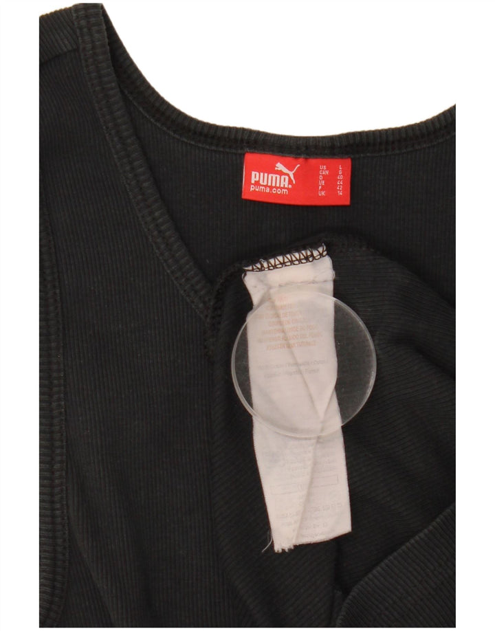 Puma Mujer Gráfico Chaleco Top UK 14 Grande Algodón Negro