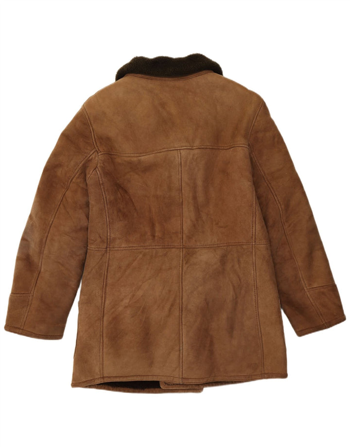 Vintage hombres doble pecho shearling chaqueta Reino Unido 36 pequeño marrón