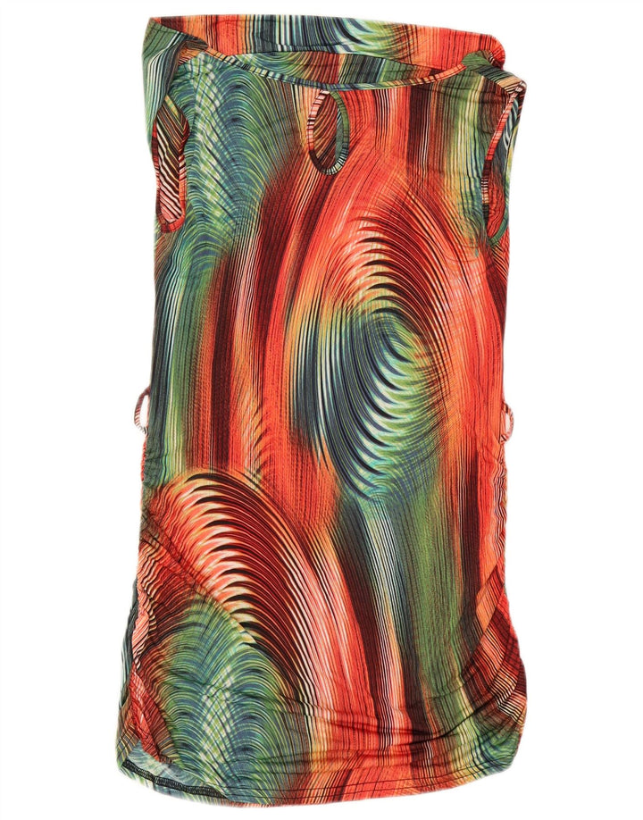 Vintage mujeres patrón abstracto vestido básico Reino Unido 8 pequeño multicolor