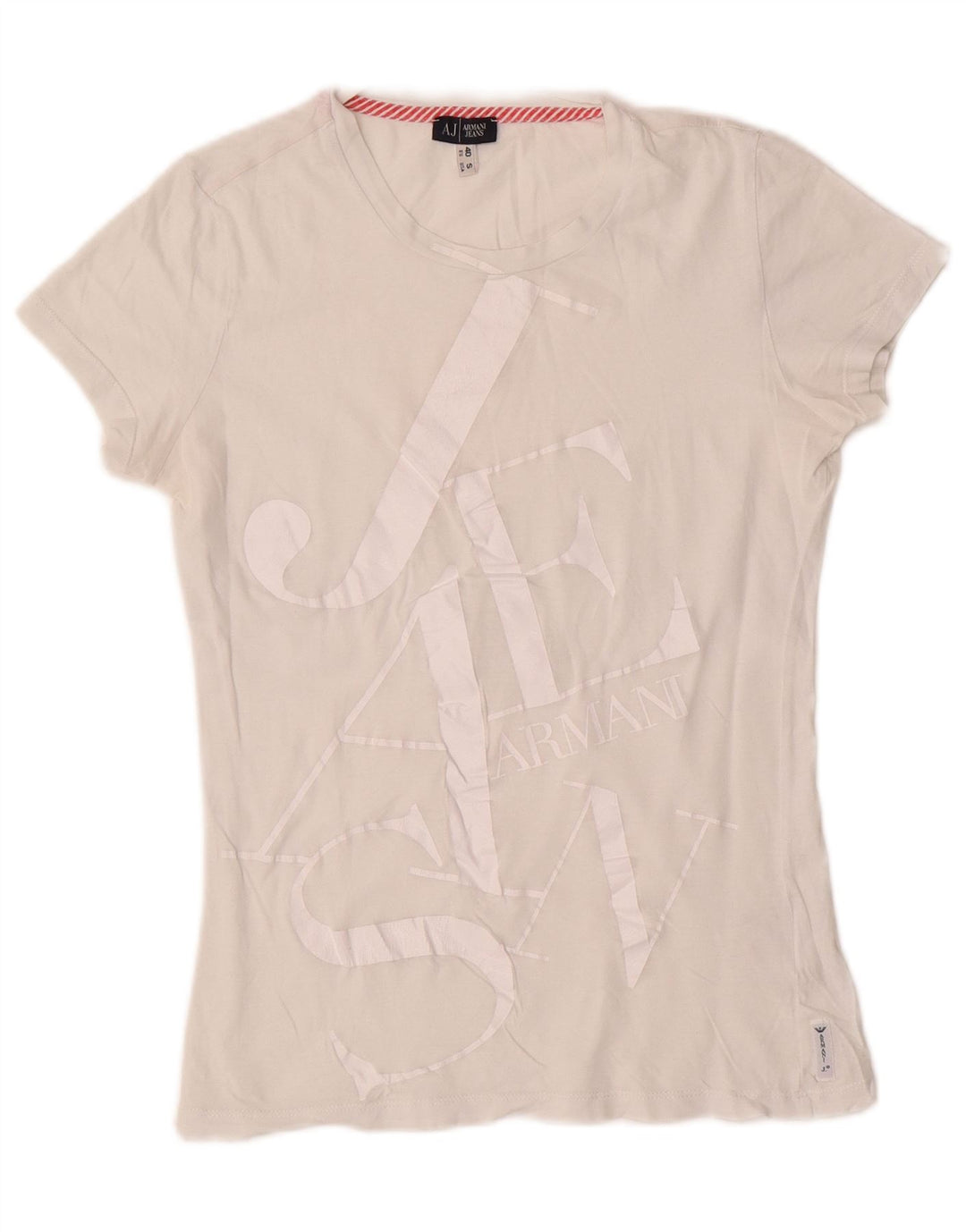 ARMANI JEANS Camiseta gráfica para mujer Top EU 40 Mediano Blanco Algodón