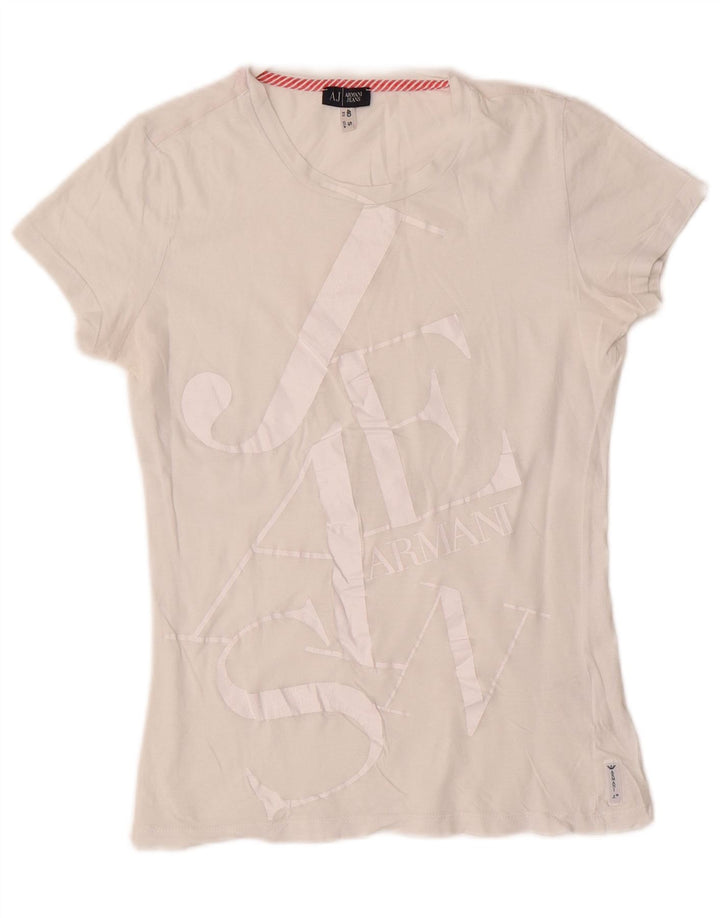 ARMANI JEANS Camiseta gráfica para mujer Top EU 40 Mediano Blanco Algodón