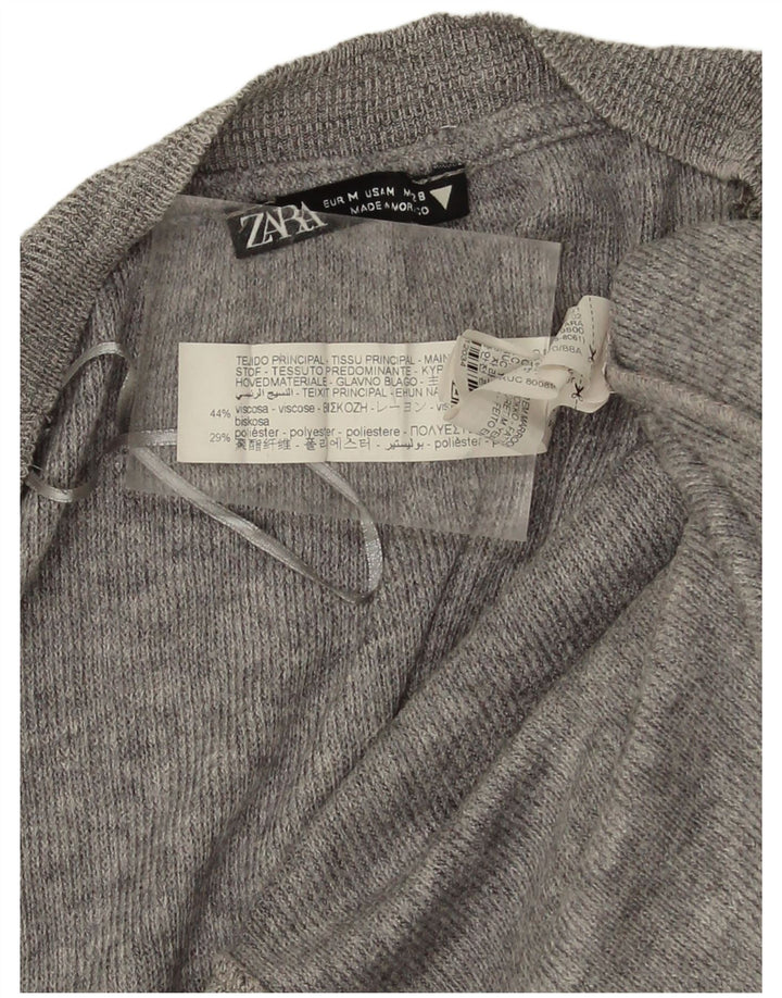 Zara Mujer Crop Suéter Cárdigan Extragrande UK 42 Viscosa Gris Medio