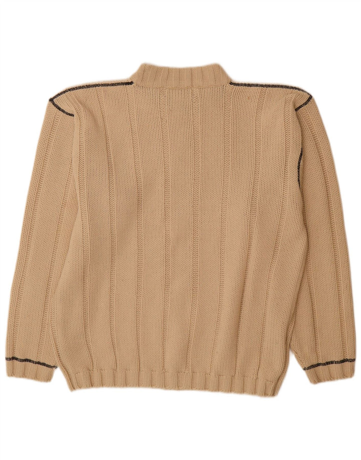 Vintage hombres tortuga cuello jumper suéter medio beige rayas