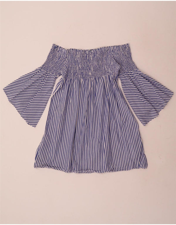 Zara Top con hombros descubiertos y manga 3/4 para mujer UK 4 XS Algodón a rayas azules
