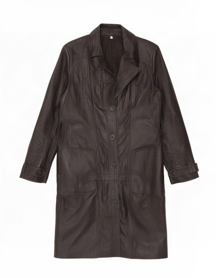 Abrigo de cuero vintage para mujer IT 46 Grande Negro