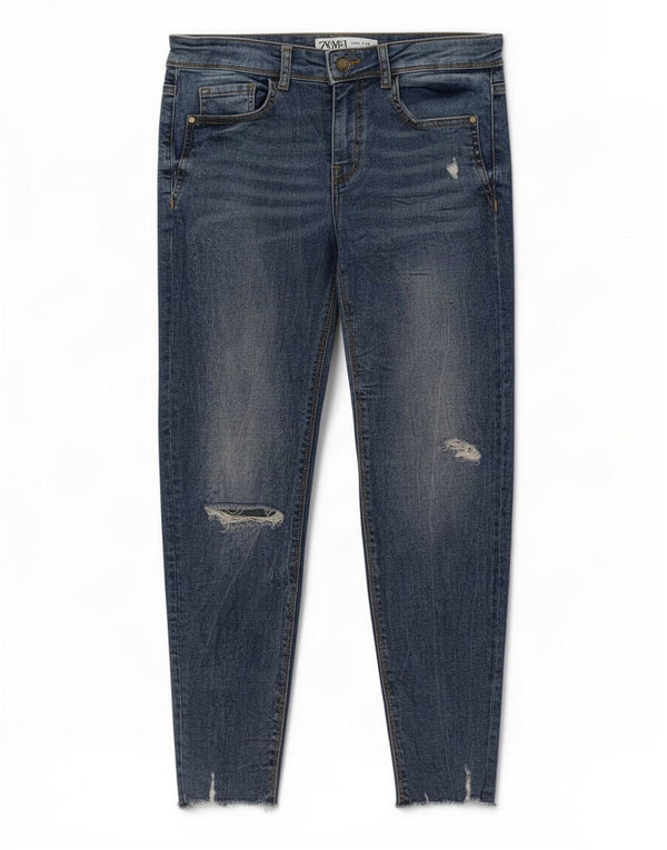 Zara Jeans Ajustados Desgastados para Mujer EU 38 Small W28 L27 Algodón Azul