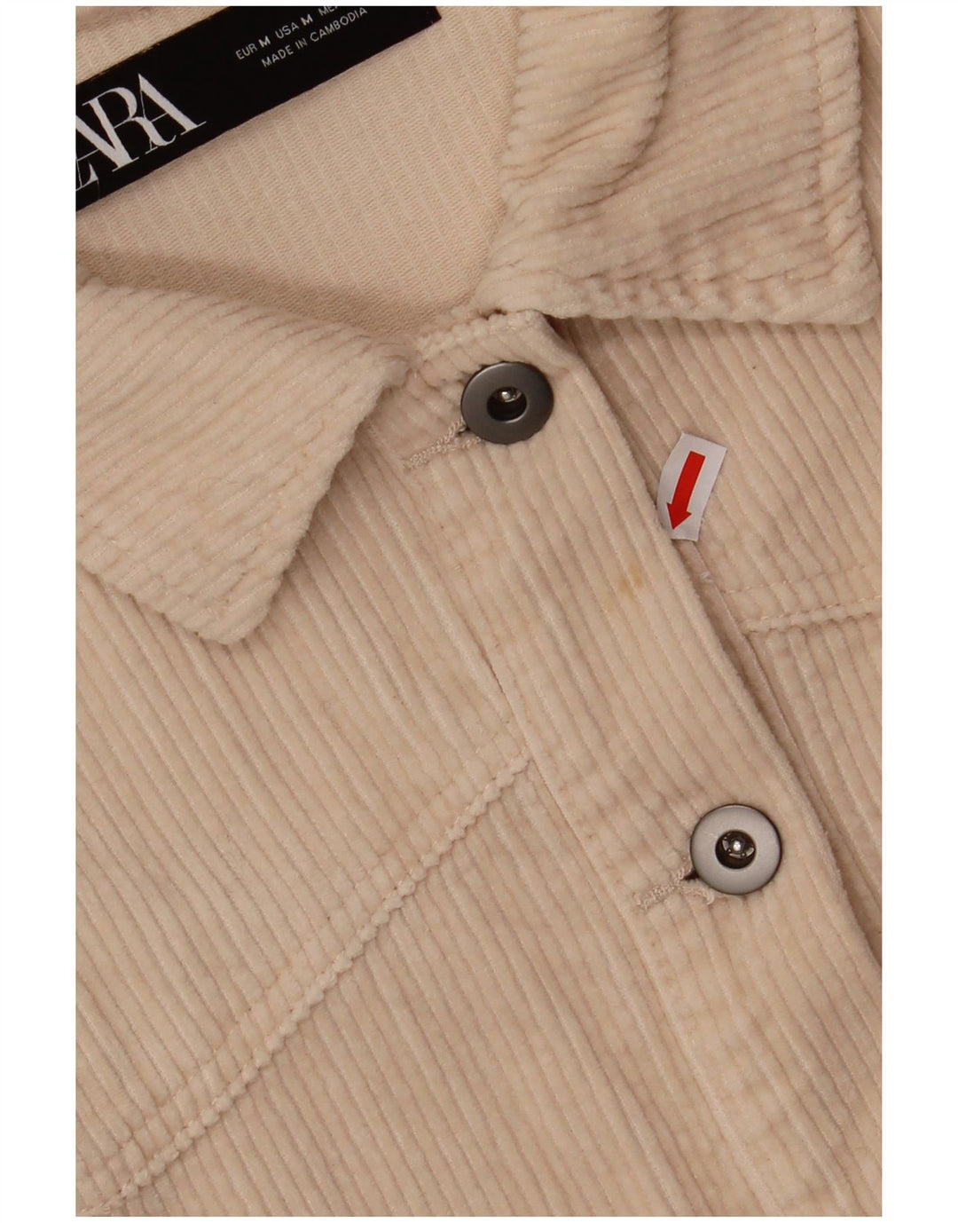 ZARA Mujer Camisa De Pana Extragrande UK 44 Mediana Algodón Blanco Roto