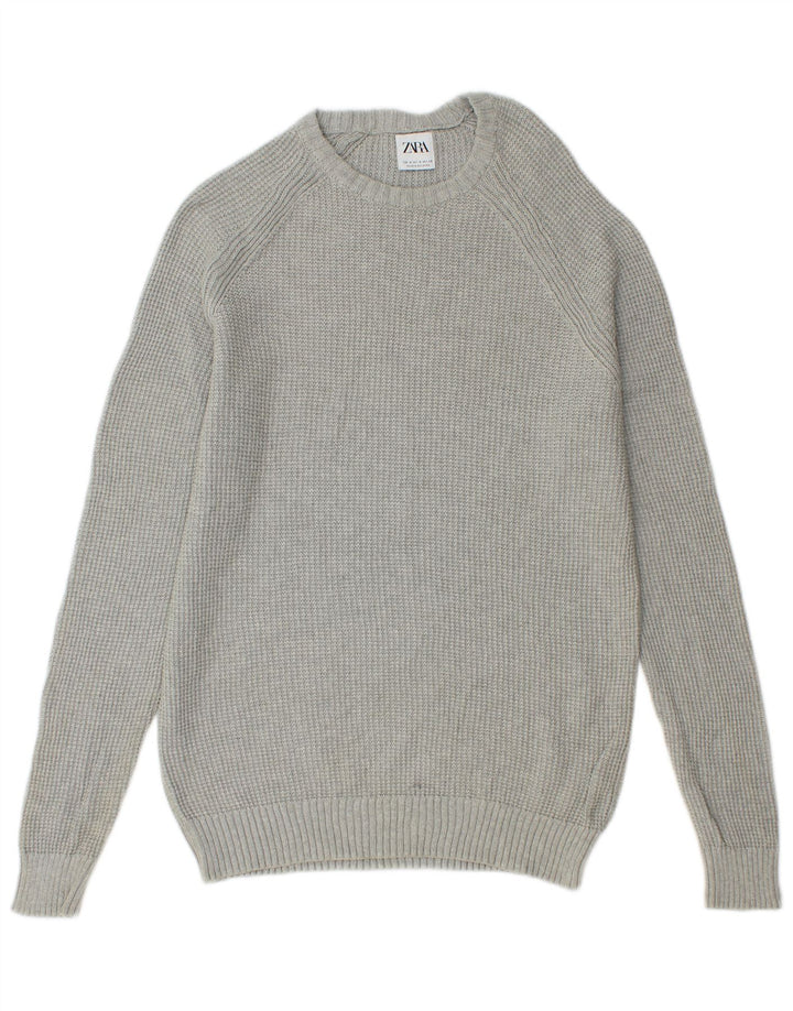 Zara Hombre Jersey Cuello Redondo Jersey Algodón Gris Medio