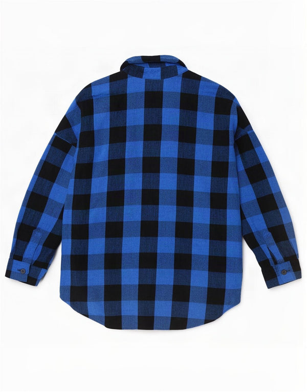Zara Camisa de franela extragrande para mujer UK 46 Large Blue Gingham Viscosa