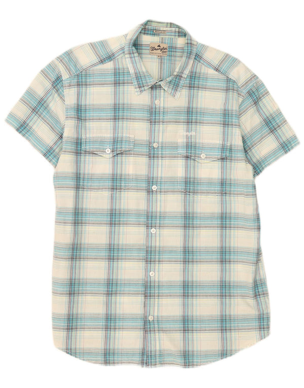 Wrangler Camisa De Franela De Manga Corta Para Hombre XL Algodón A Cuadros Azul