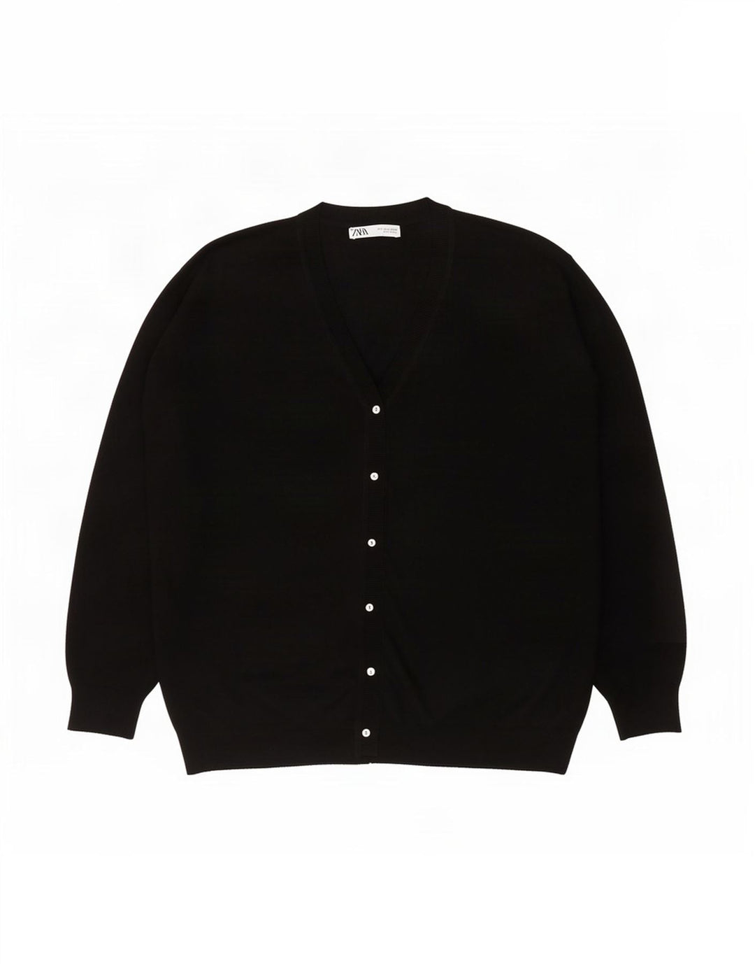 Zara Mujer Suéter Cárdigan Extragrande UK 46 Grande Poliéster Negro