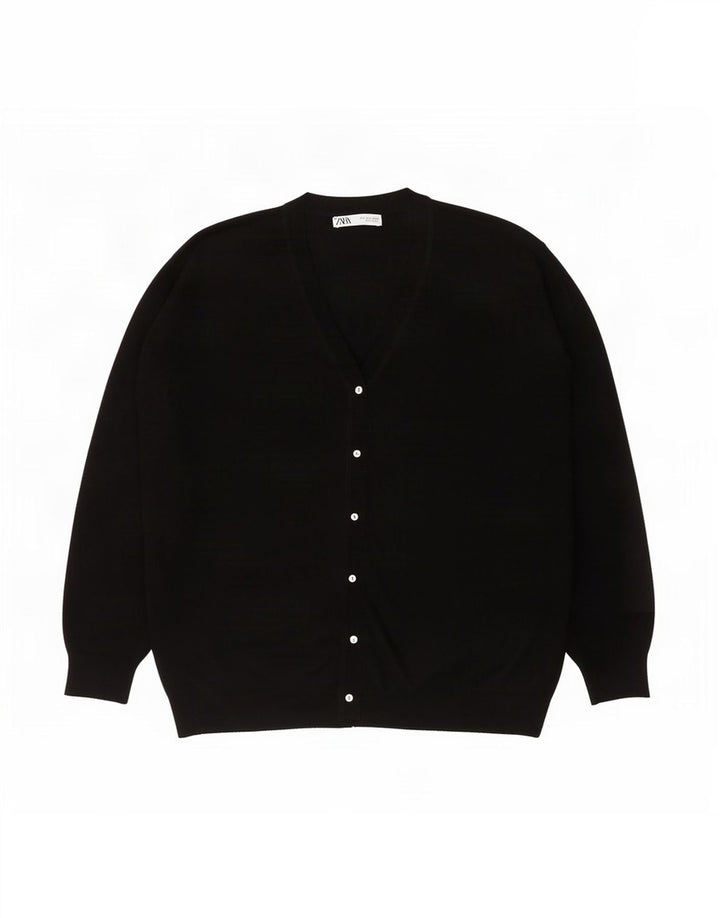 Zara Mujer Suéter Cárdigan Extragrande UK 46 Grande Poliéster Negro