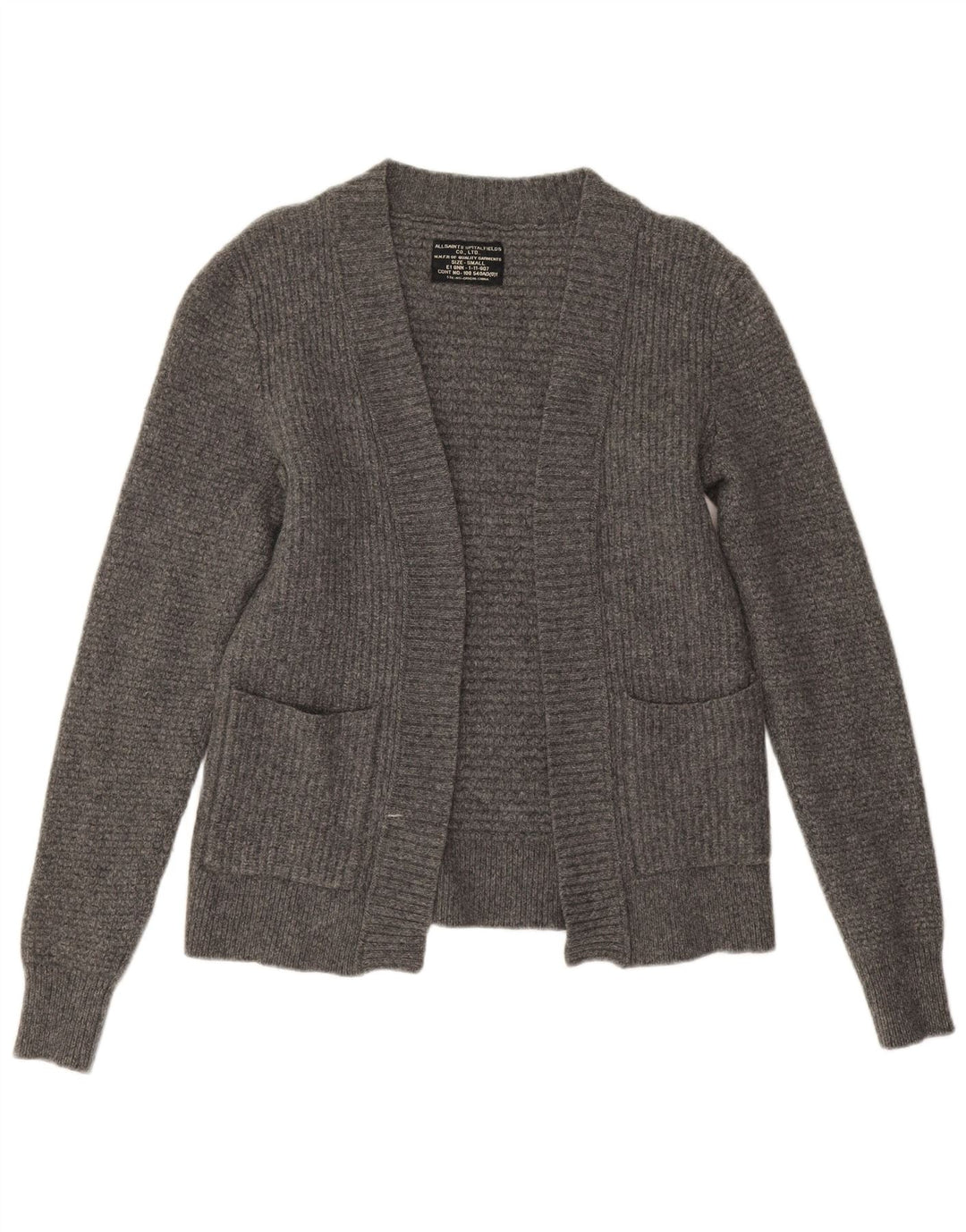 All Saints Suéter tipo cárdigan abierto para mujer UK 10 Small Grey Lambswool