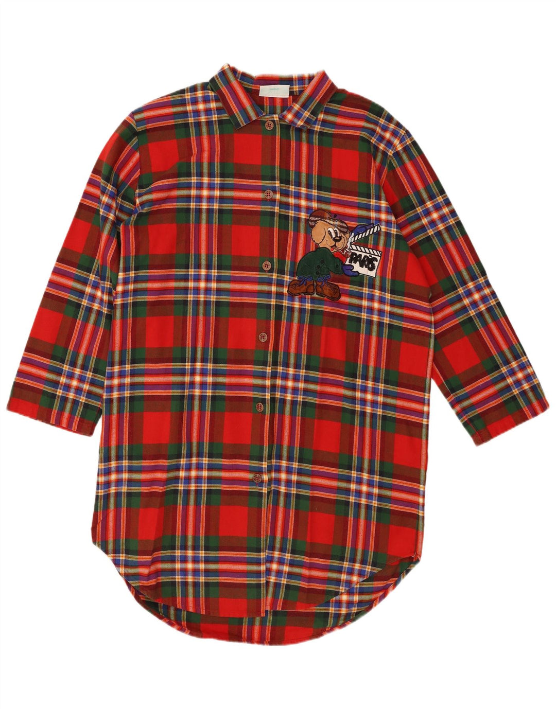 VINTAGE Vestido camisero gráfico de gran tamaño para mujer Reino Unido 14 Cheque rojo medio