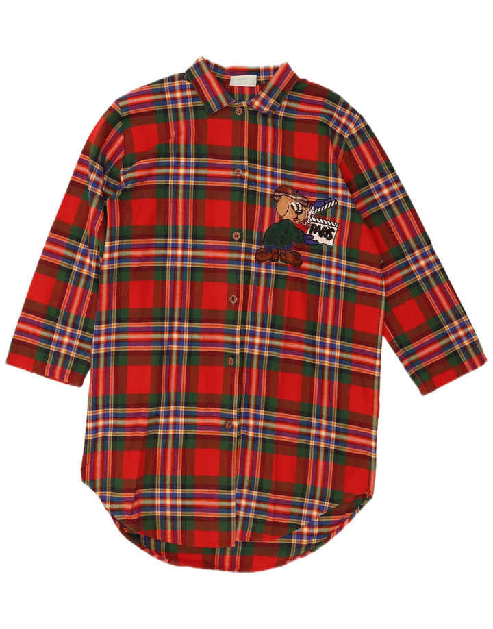 VINTAGE Vestido camisero gráfico de gran tamaño para mujer Reino Unido 14 Cheque rojo medio