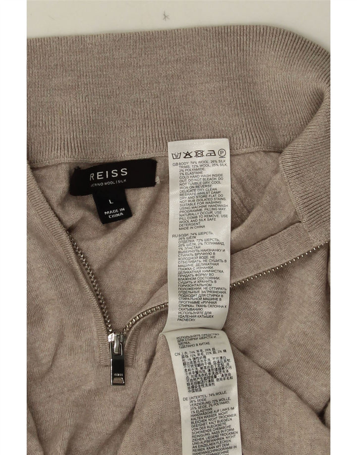 REISS Jersey con cuello y cremallera para hombre, talla grande, lana gris