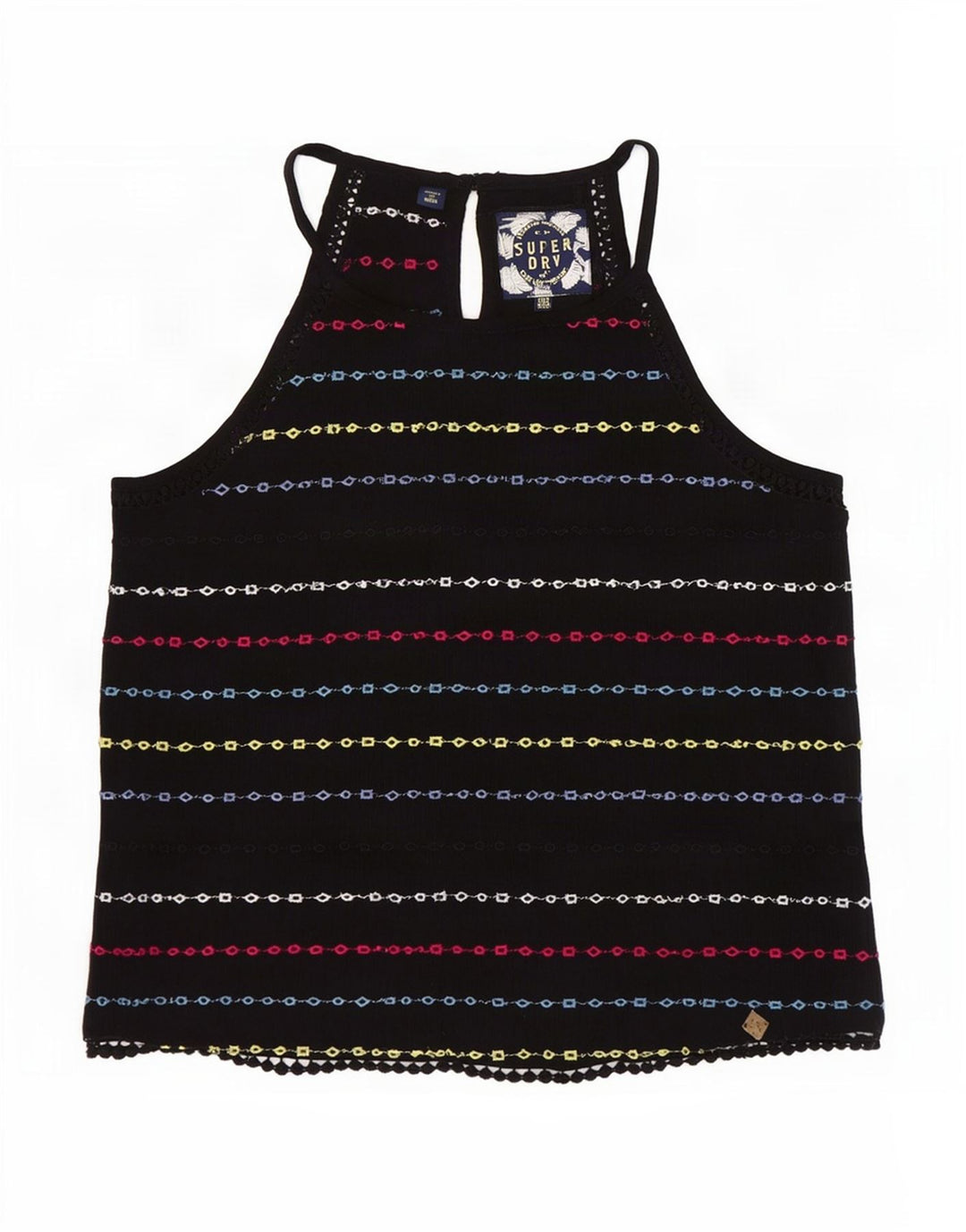 Superdry Mujer Crop Halter Top UK 40 Small Viscosa De Rayas Negras