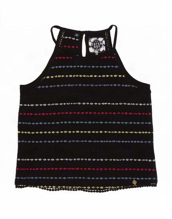 Superdry Mujer Crop Halter Top UK 40 Small Viscosa De Rayas Negras