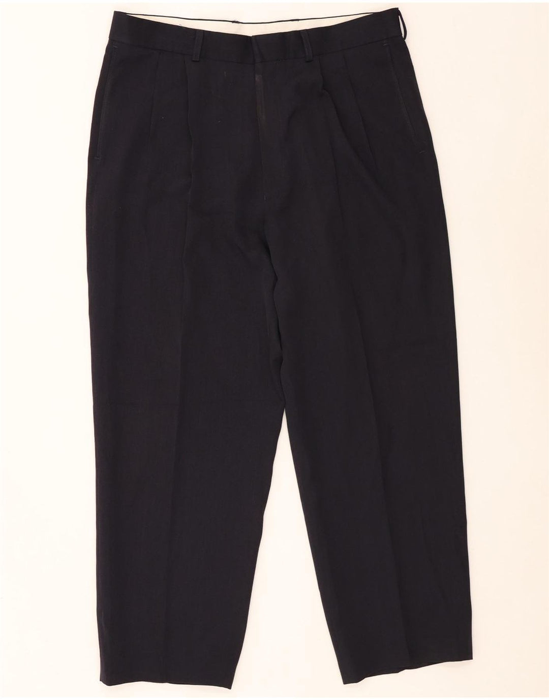 Marks & Spencer Pantalón de traje con pinzas para hombre W34 L26 Poliéster azul marino