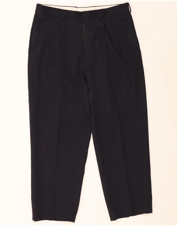 Marks & Spencer Pantalón de traje con pinzas para hombre W34 L26 Poliéster azul marino
