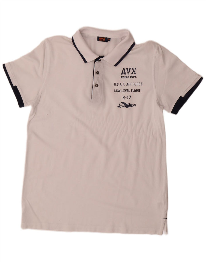 AVIREX Polo gráfico para hombre de algodón blanco mediano